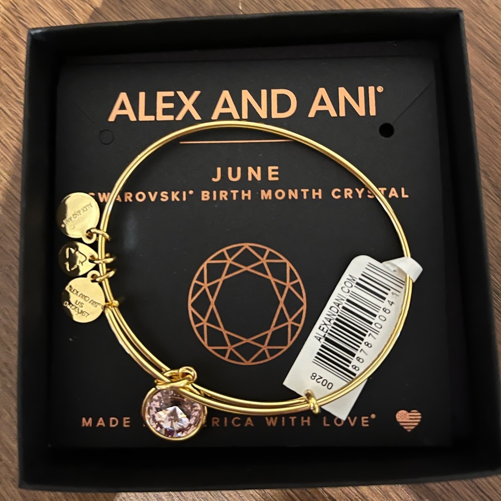 Alex and Ani Gold Bracelet JUNE birth month  with Pink Crystal NEW in box
